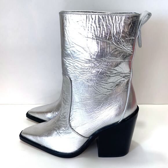 LARROUDE NWT James Crinkled Metallic Leather Boots in Silver Size 8.5 - Picture 7 of 14
